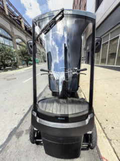 Amazon electric-assisted cargo bike by Mobea parked on street,  Manhattan, New York City, New York,
