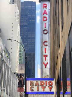 Radio City Music Hall, building exterior detail, low angle view, Manhattan, New York City, New