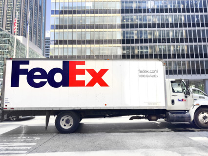 Federal Express truck parked on street, Manhattan, New York City, New York, USA