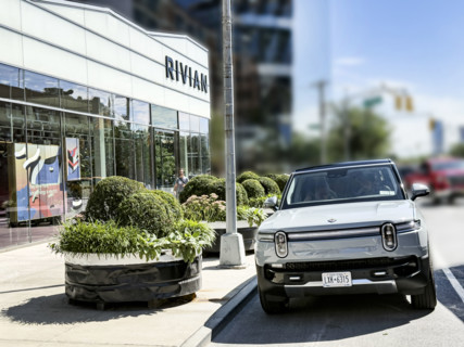 Rivian electric SUV and showroom exterior, 461 West 14th Street, Meatpacking District, Manhattan,