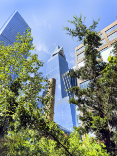 30 Hudson Yards skyscraper with view of The Edge observation deck, low angle view, Hudson Yards,