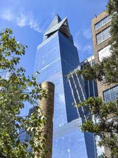 30 Hudson Yards skyscraper with view of The Edge observation deck, low angle view, Hudson Yards,