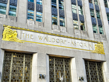 Waldorf Astoria, luxury hotel and condominium residence, building exterior detail, 301 Park Avenue,