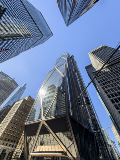 JPMorgan Chase Building (center), building exterior, low angle view, 270 Park Avenue, Manhattan,
