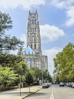 Riverside Church, building exterior and street scene, Morningside Heights, Manhattan, New York