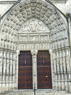 Riverside Church, building exterior detail, archivolts above front entrance, Morningside Heights,