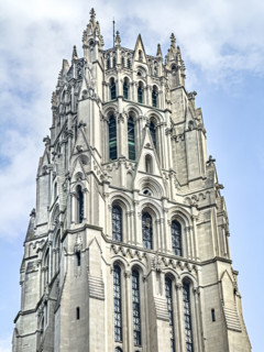 Riverside Church, exterior detail, tower and crown, Morningside Heights, Manhattan, New York City,