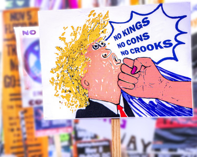 Demonstrators participating in "No Kings" Protest March, Times Square, Manhattan, New York City,