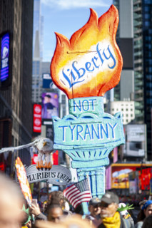 Demonstrators participating in "No Kings" Protest March, Times Square, Manhattan, New York City,