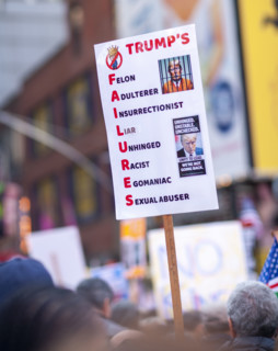 Demonstrators participating in "No Kings" Protest March, Times Square, Manhattan, New York City,