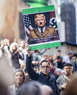 Demonstrators participating in "No Kings" Protest March, Times Square, Manhattan, New York City,