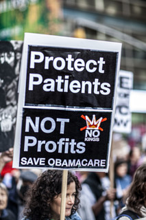 Demonstrators participating in "No Kings" Protest March, Times Square, Manhattan, New York City,