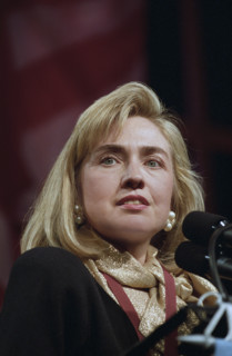 U.S. First Lady Hilary Clinton speaking at March of Dimes Awards dinner, Excelsior Hotel, Little