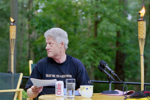 U.S. President Bill Clinton delivering a radio address at Camp David during the Israeli/Palestinian