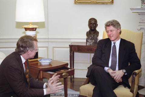 U.S. President Bill Clinton meeting with U.S. Senator from Nevada Harry Reid, Oval Office, White