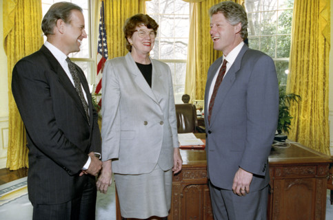 U.S. Senator Joseph Biden and newly-appointed U.S. Attorney General Janet Reno with U.S. President