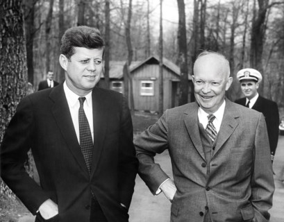 U.S. President John F. Kennedy with former U.S. President Dwight D. Eisenhower, Camp David,