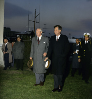 U.S. President John F. Kennedy with British Prime Minister Harold MacMillan walking away from
