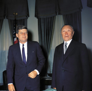 U.S. President John F. Kennedy meeting with West German Chancelor Konrad Adenauer in the oval