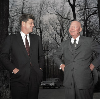U.S. President John F. Kennedy with former U.S. President Dwight D. Eisenhower, Camp David,