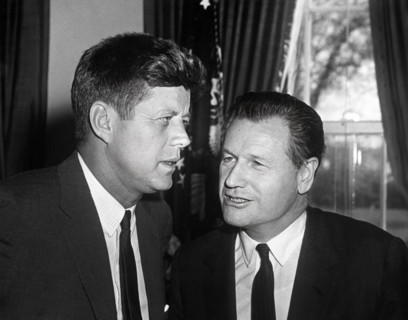 U.S. President John F. Kennedy talking with Governor of New York Nelson Rockefeller in the Oval