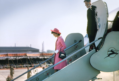 U.S. First Lady Jacqueline Kennedy and U.S. Ambassador to India John Kenneth Galbraith walking down