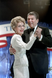 U.S. President Ronald Reagan and U.S. First Lady Nancy Reagan dancing at an Inaugural Ball at the D