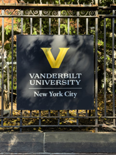 Vanderbilt University, New York City campus, sign on wrought iron fence, Chelsea, Manhattan, New