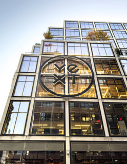 YEXT corporate headquarters, building exterior, low angle view, 61 Ninth Avenue, Chelsea, New York