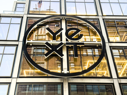 YEXT corporate headquarters, building exterior detail, low angle view, 61 Ninth Avenue, Chelsea,