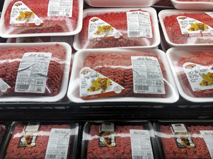 Ground beef display at grocery store