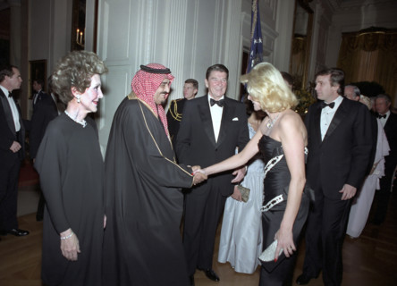 U.S. President Ronald Reagan, U.S. First Lady Nancy Reagan and Donald Trump looking on as Ivana