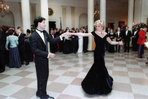 American actor John Travolta dancing with Princess Diana in Cross Hall of the White House,