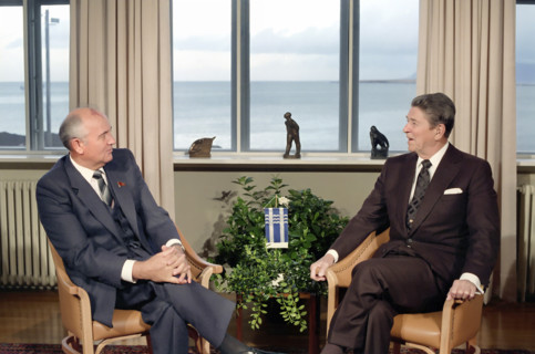 U.S. President Ronald Reagan meeting with Soviet General Secretary Mikhail Gorbachev at Hofdi