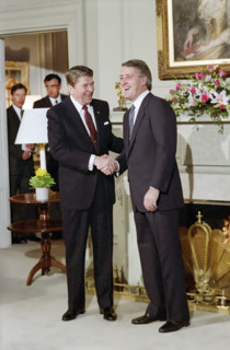 U.S. President Ronald Reagan with Canadian Prime Minister Brian Mulroney at Rideau Hall, Ottawa,