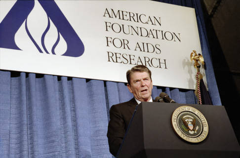 U.S. President Ronald Reagan addressing American Foundation for Aids Research, Washington, D.C.,