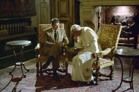 U.S. President Ronald Reagan visiting with Pope John Paul II at Vizcaya Museum, Miami, Florida,