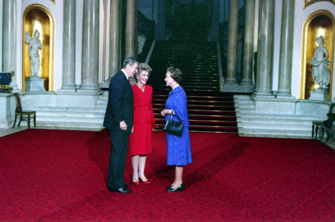 U.S. President Ronald Reagan and U.S. First Lady Nancy Reagan with Queen Elizabeth II during visit
