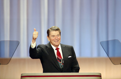 U.S. President Ronald Reagan giving  "Thumbs Up" signal during 1988 Republican National Convention,