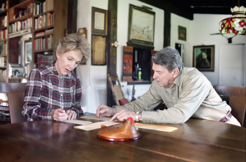 U.S. President Ronald Reagan and U.S. First Lady Nancy Reagan voting by absentee ballot in the 1988