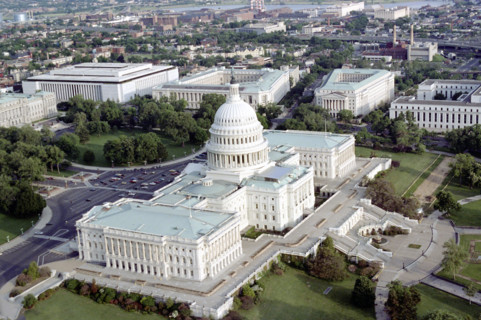High angle view of U.S. Capitol Building, Washington, D.C., USA, President Ronald Reagan White