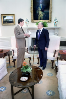 U.S. President Ronald Reagan meeting with Israeli Prime Minister Menachem Begin of Israel in the