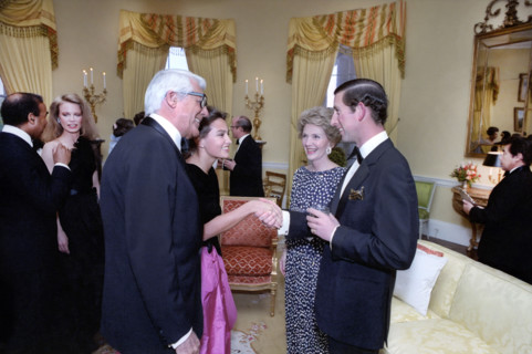 U.S. First Lady Nancy Reagan with Prince Charles, American actor Cary Grant and his wife Barbara
