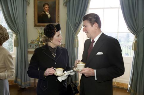 U.S. President Ronald Reagan with British Prime Minister Thatcher the White House Blue Room during