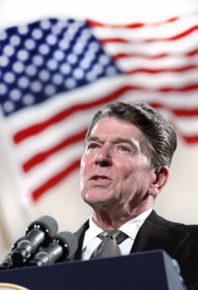 U.S. President Ronald Reagan visiting Oak Hollow Development construction site, Arlington, Texas,