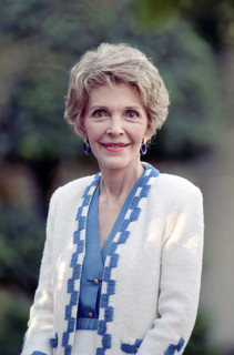U.S. First Lady Nancy Reagan, half-length portrait on White House South Lawn, Washington, D.C.,