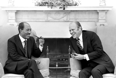 U.S. President Gerald R. Ford and President Anwar al-Sadat of Egypt meeting in White House Oval