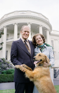 U.S. President Gerald R. Ford, U.S. First Lady Betty Ford and their Dog Liberty on White House
