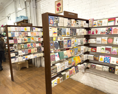 Greeting cards on display, Goods For The Study retail store, West Village, Manhattan, New York