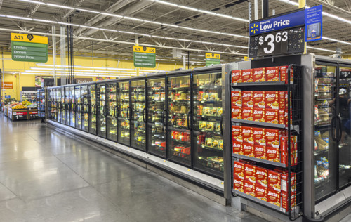 Walmart, interior view of frozen food aisle, Boca Raton, Florida, USA